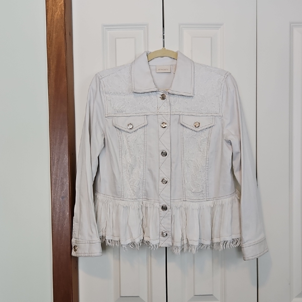 Chicos Cream Lace Jean Jacket Size 2P